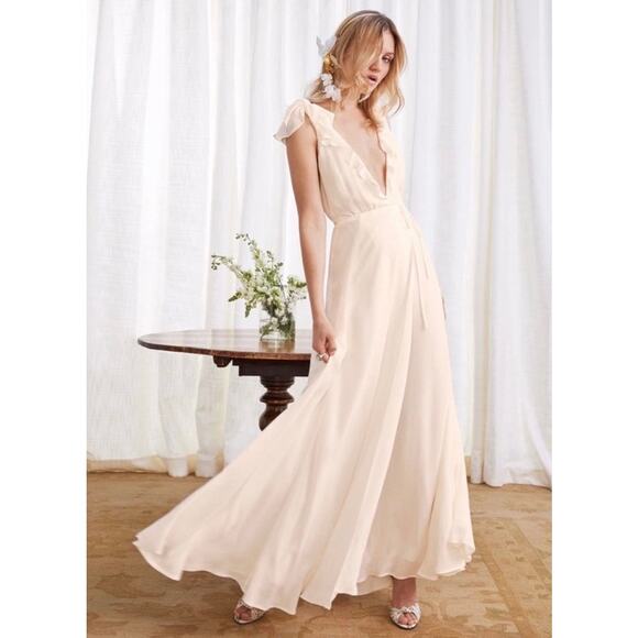 Reformation Peppermint Dress Ivory White Wedding Bridal Maxi Large V-Neck - Picture 4 of 12